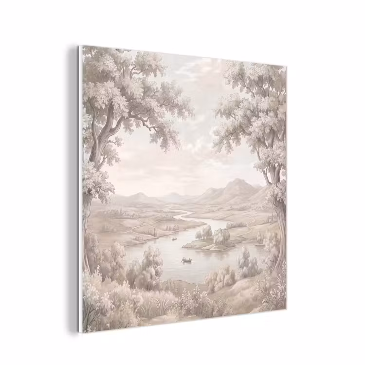 Forex - Rivierlandschap - Bergen - Natuur - Vintage - Beige — 1