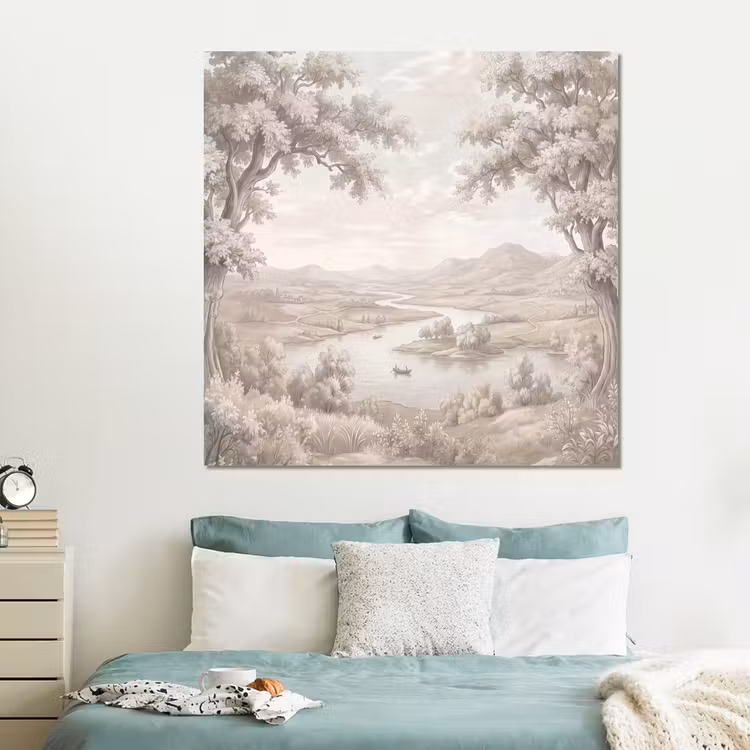 Forex - Rivierlandschap - Bergen - Natuur - Vintage - Beige — 2