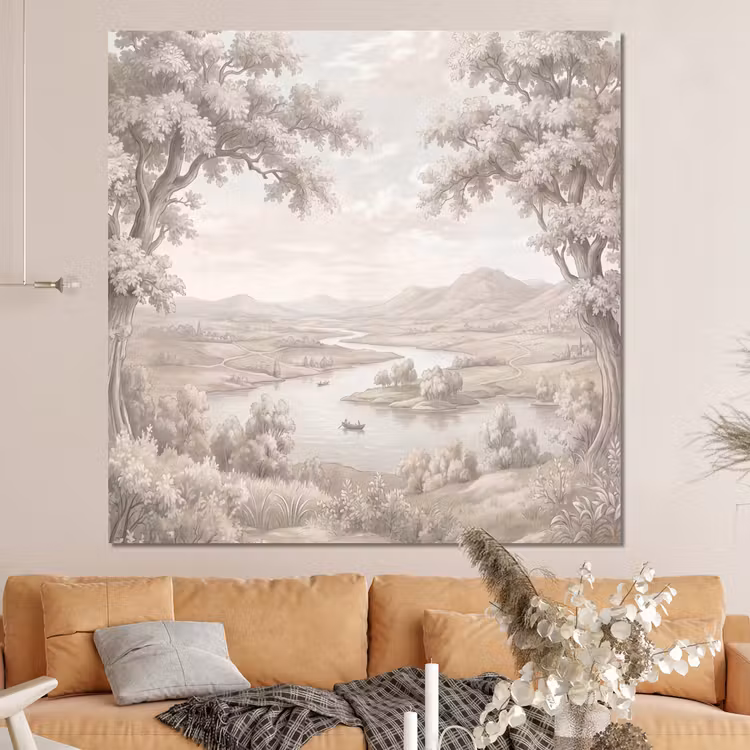 Forex - Rivierlandschap - Bergen - Natuur - Vintage - Beige — 4