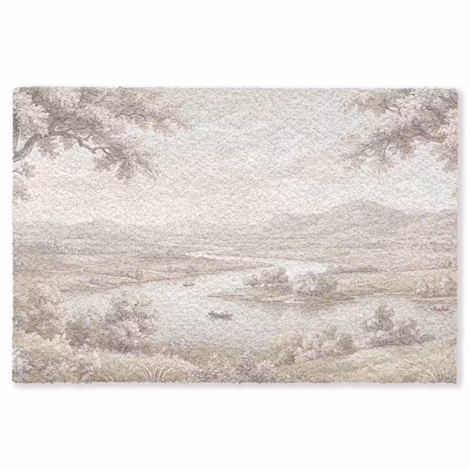 Vloerkleed - Rivierlandschap - Bergen - Natuur - Vintage - Beige — 1