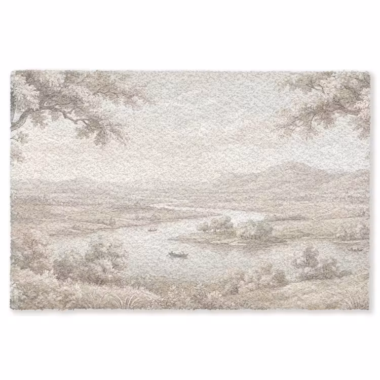 Vloerkleed - Rivierlandschap - Bergen - Natuur - Vintage - Beige — 1