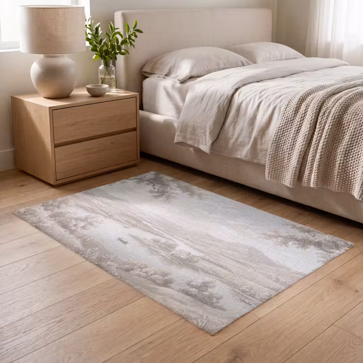 Vloerkleed - Rivierlandschap - Bergen - Natuur - Vintage - Beige — 6