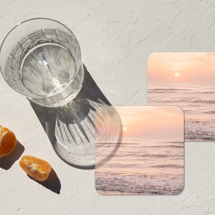 Onderzetter​ - Zonsondergang Zee Strand Roze — 2