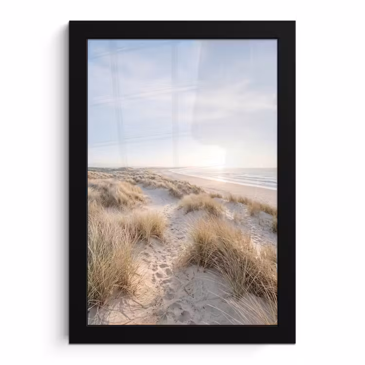Poster met lijst - Duinen Strand Zonsondergang Beige