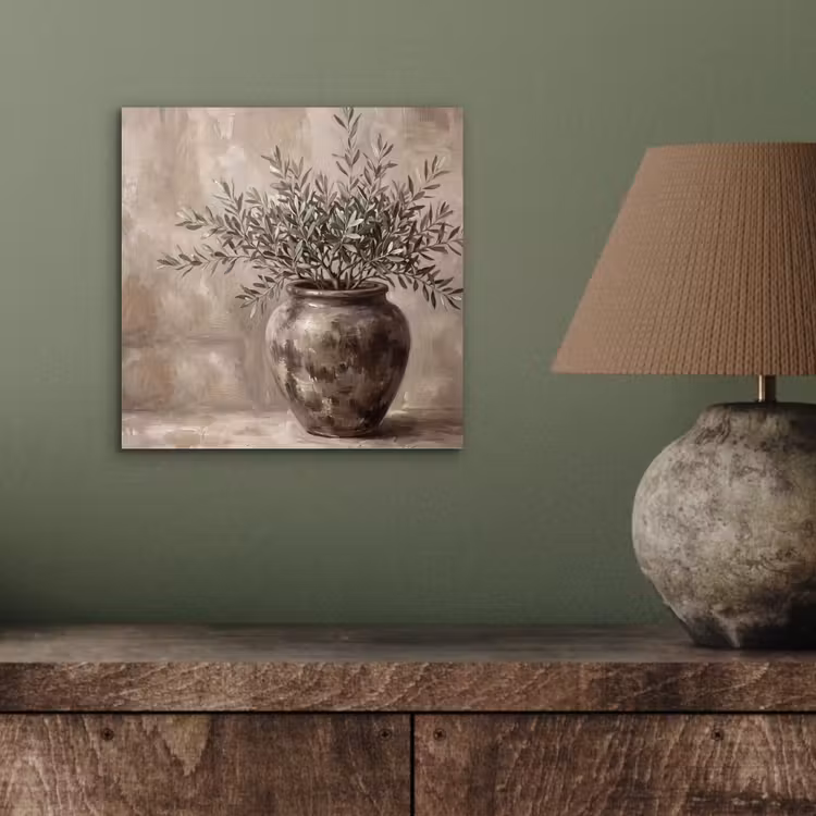 Aluminium schilderij - Olijfplant - Aardenpot - Abstract - Beige — 3