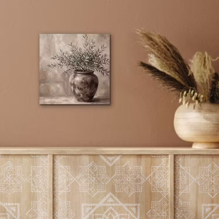 Aluminium schilderij - Olijfplant - Aardenpot - Abstract - Beige — 5