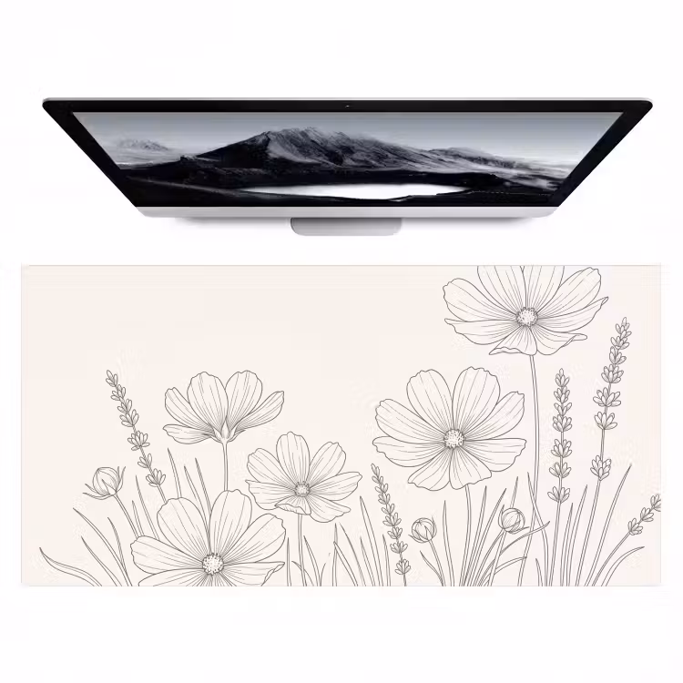 Bureau onderlegger - Minimalistisch - Modern - Bloemen - Beige