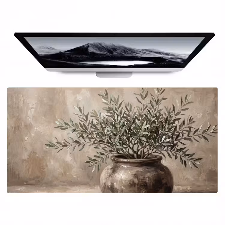 Bureau onderlegger - Olijfplant - Aardenpot - Abstract - Beige