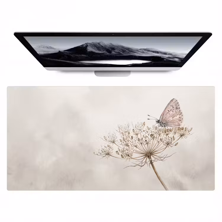 Bureau onderlegger - Vlinder - Bloem -Natuur - Beige