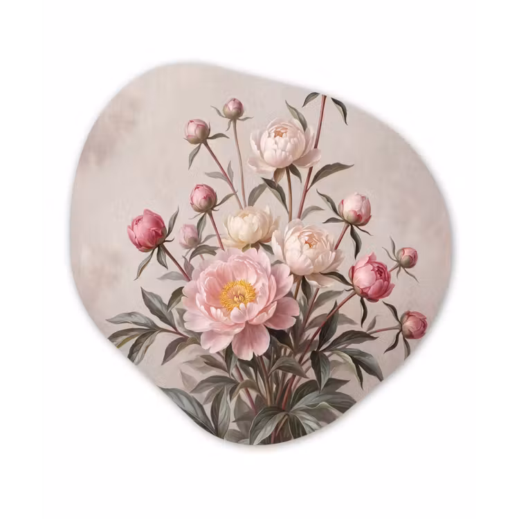Organische schilderij - Aluminium - Pioenrozen - Boeket - Roze