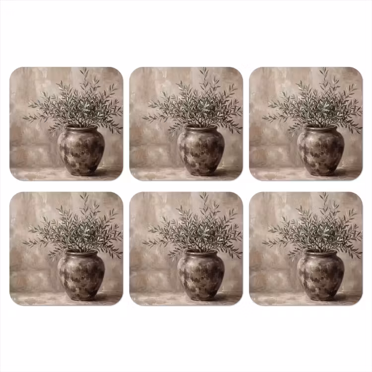 Onderzetter - Olijfplant - Aardenpot - Abstract - Beige