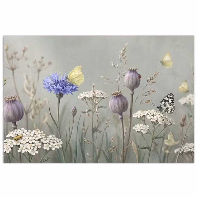Poster - Vlinders - Wildbloemen - Illustratie - Kleurrijk