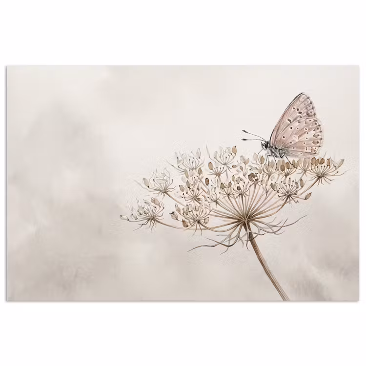 Poster - Vlinder - Bloem -Natuur - Beige