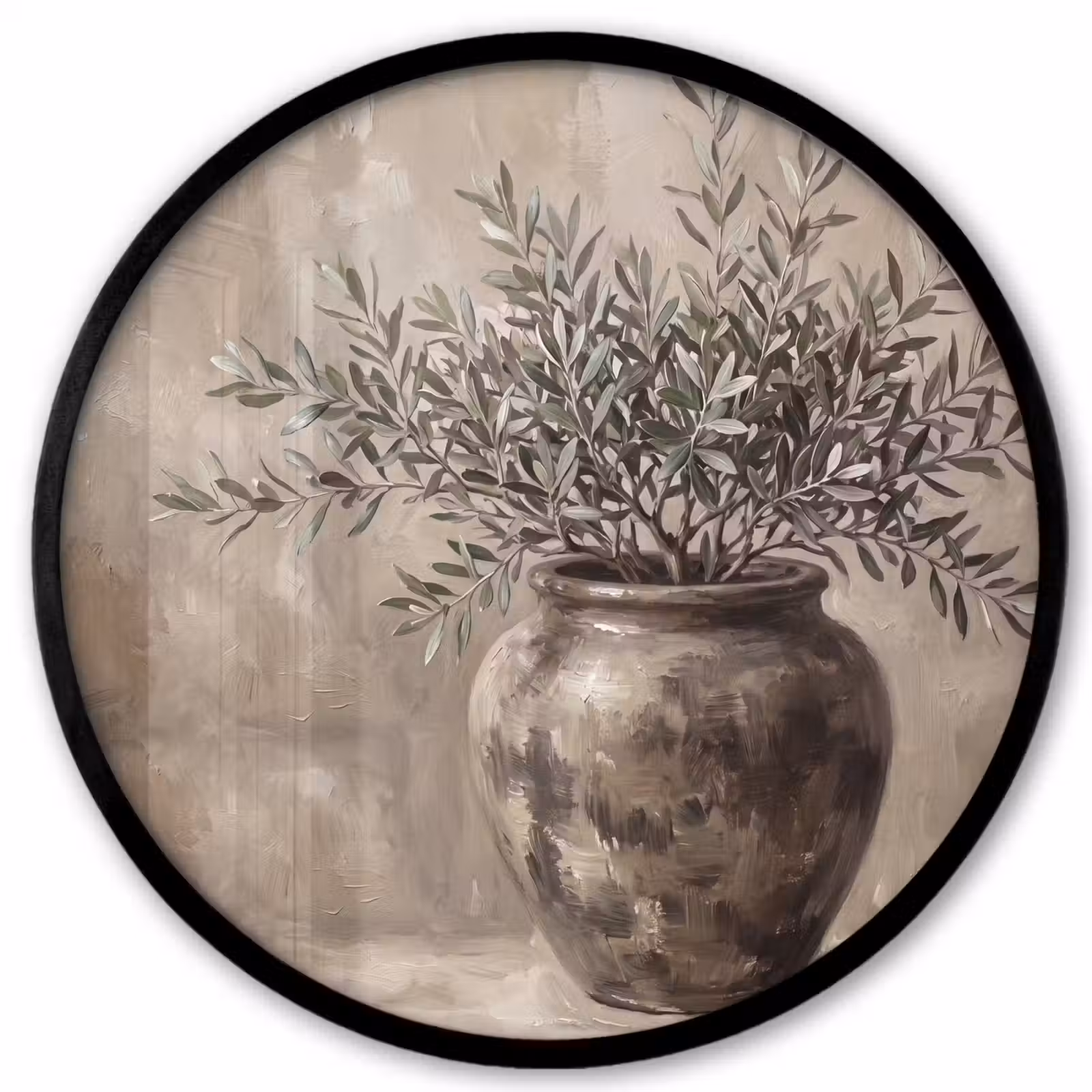 Ronde fotolijst - Olijfplant - Aardenpot - Abstract - Beige — 1
