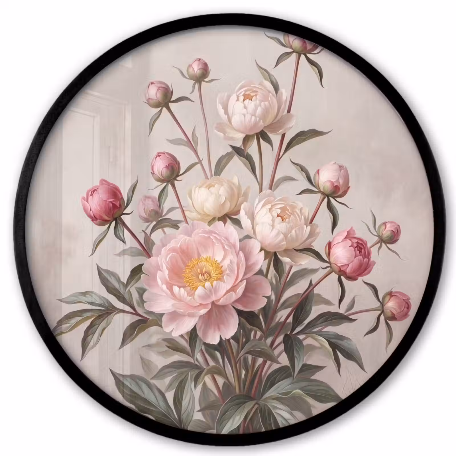 Ronde fotolijst - Pioenrozen - Boeket - Roze — 1