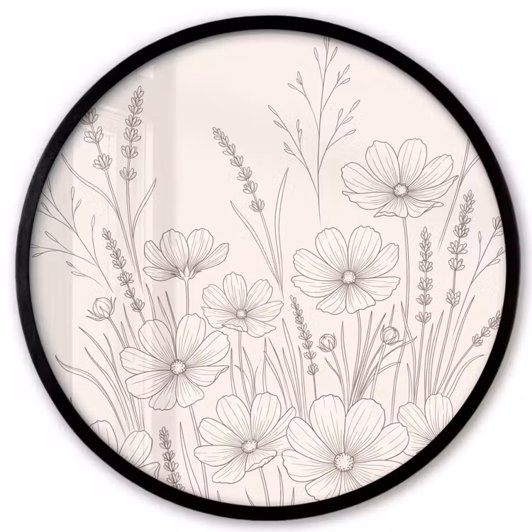 Ronde fotolijst - Minimalistisch - Modern - Bloemen - Beige