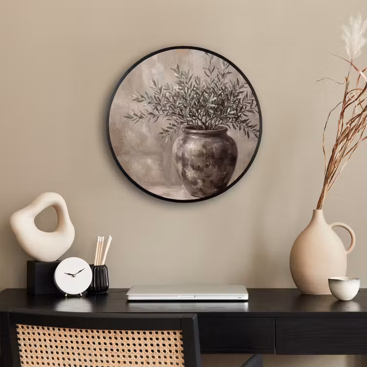 Ronde fotolijst - Olijfplant - Aardenpot - Abstract - Beige — 3