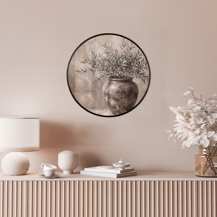 Ronde fotolijst - Olijfplant - Aardenpot - Abstract - Beige — 5