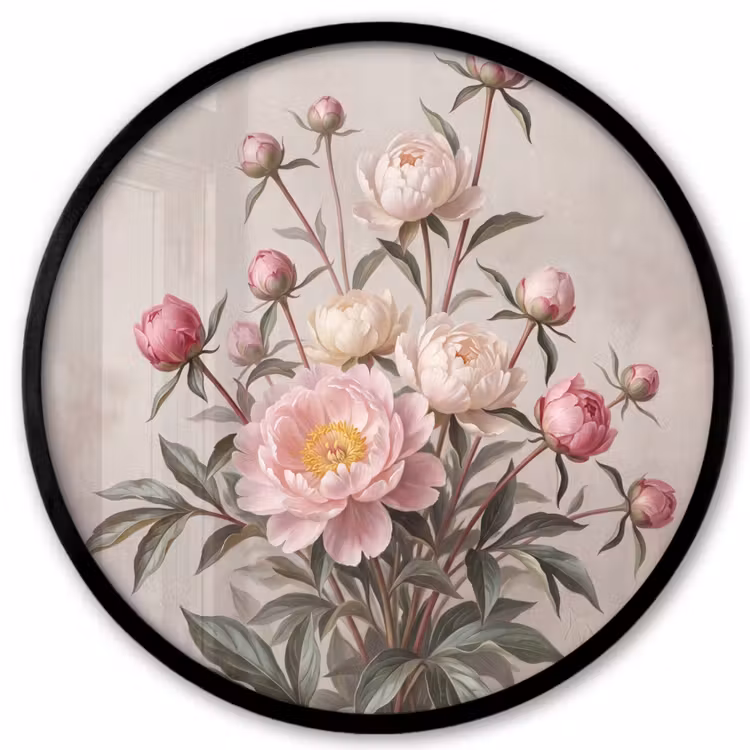 Ronde fotolijst - Pioenrozen - Boeket - Roze