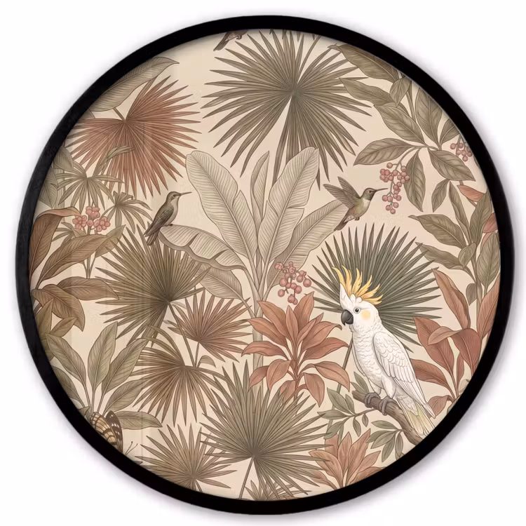Ronde fotolijst - Tropisch - Vogels - Beige