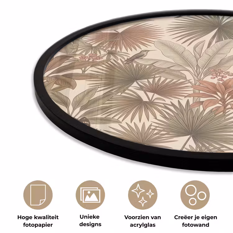 Ronde fotolijst - Tropisch - Vogels - Beige — 2