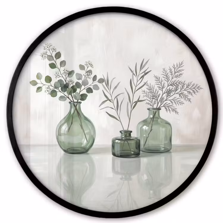 Ronde fotolijst - Vazen - Bladeren - Groen