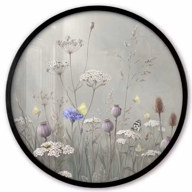 Ronde fotolijst - Vlinders - Wildbloemen - Illustratie - Kleurrijk