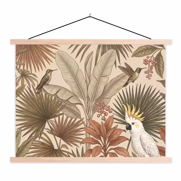 Schoolplaat - Tropisch - Vogels - Beige