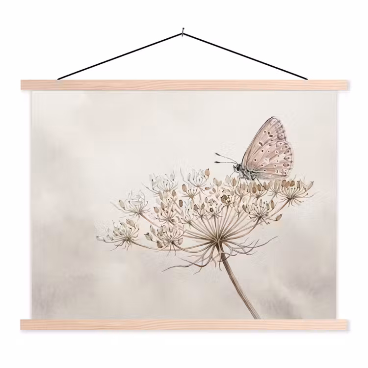 Schoolplaat - Vlinder - Bloem -Natuur - Beige
