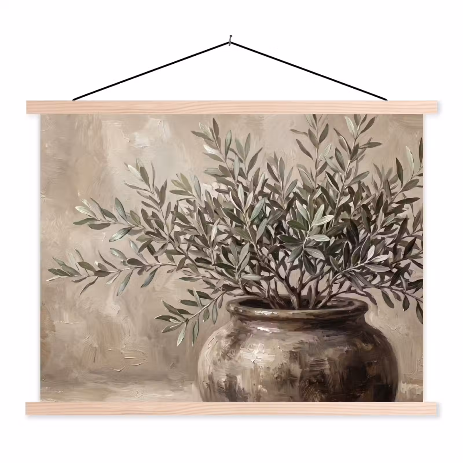 Schoolplaat - Olijfplant - Aardenpot - Abstract - Beige — 1