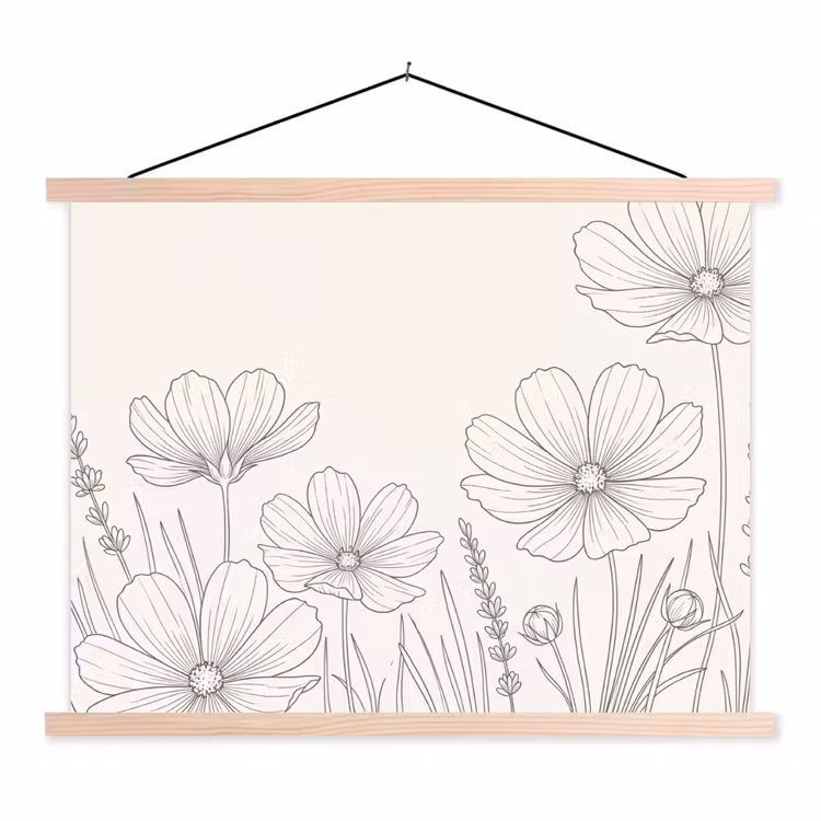 Schoolplaat - Minimalistisch - Modern - Bloemen - Beige