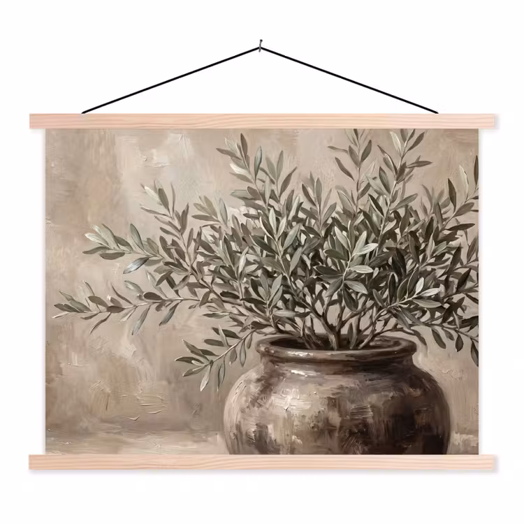 Schoolplaat - Olijfplant - Aardenpot - Abstract - Beige