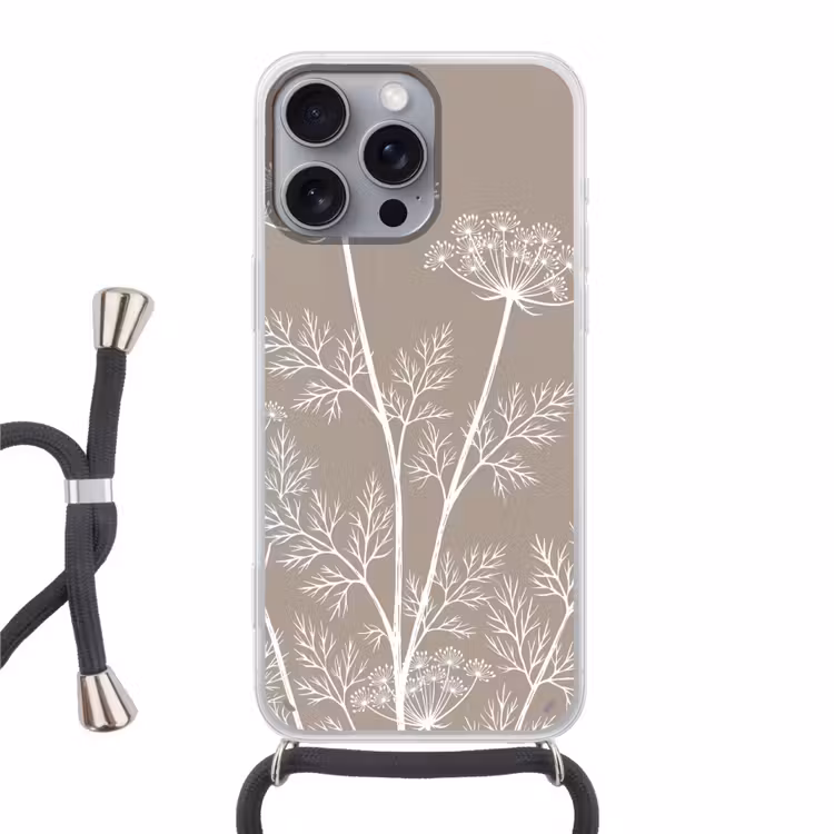 Telefoonhoesje met koord - Grafisch - Fluitenkruid - Taupe