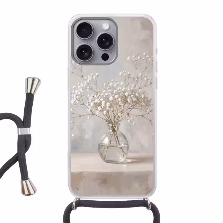 Telefoonhoesje met koord - Vaas - Gipskruid - Wit