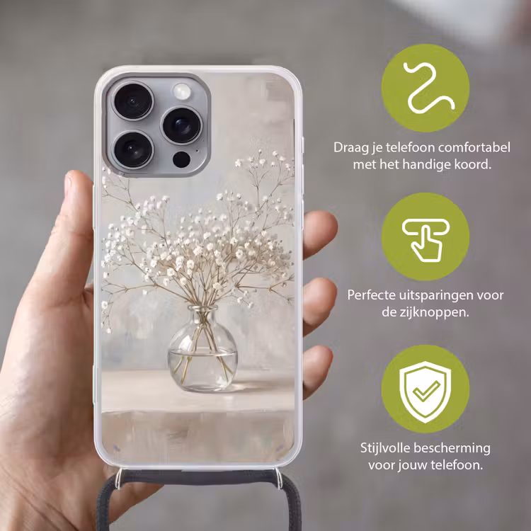 Telefoonhoesje met koord - Vaas - Gipskruid - Wit — 4
