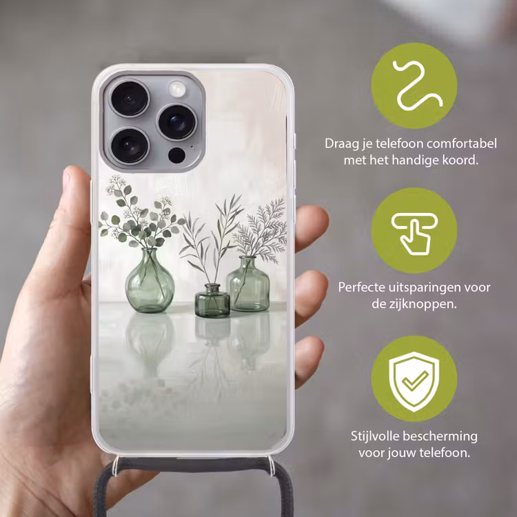 Telefoonhoesje met koord - Vazen - Bladeren - Groen — 4