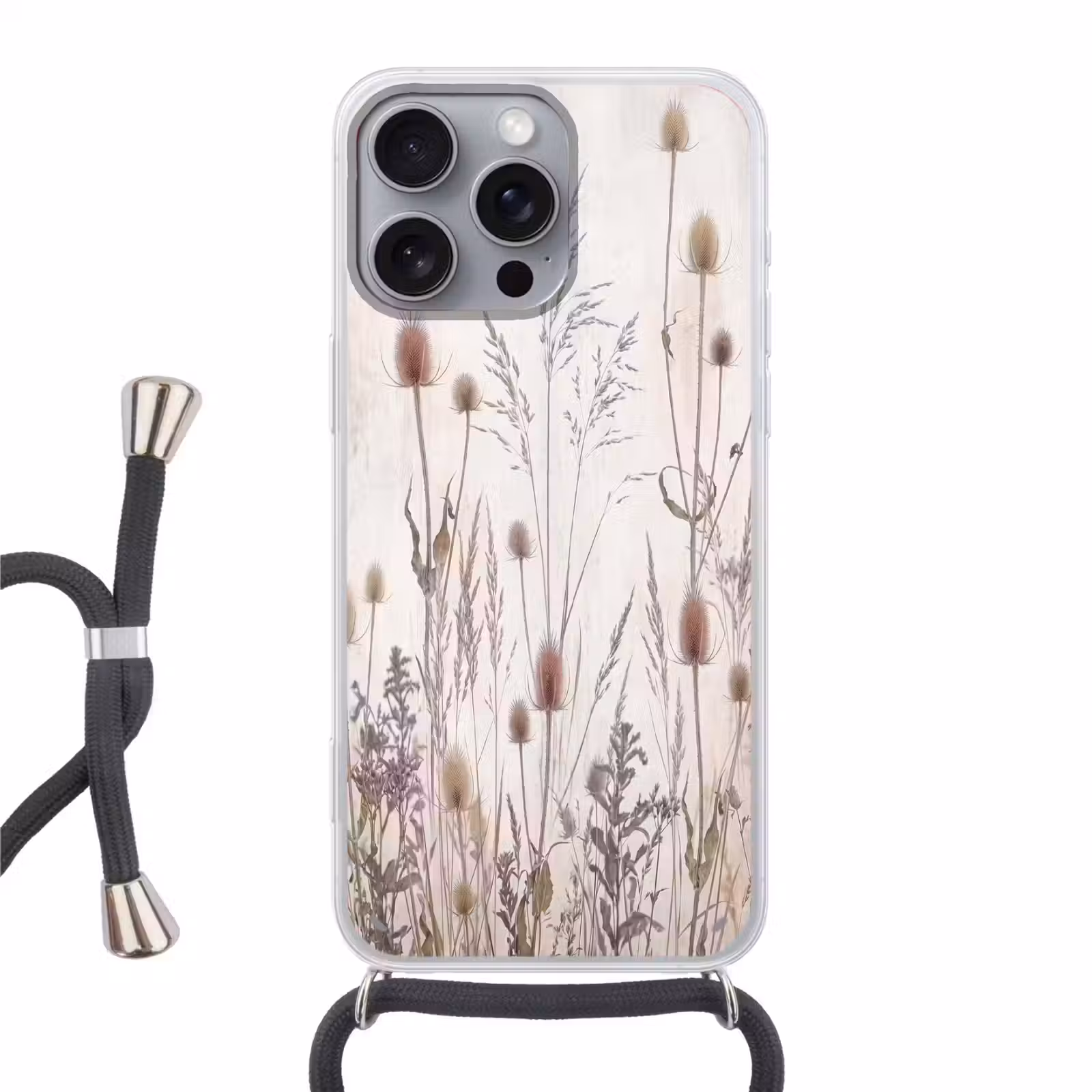 Telefoonhoesje met koord - Weidebloemen - Design - Sepia — 1