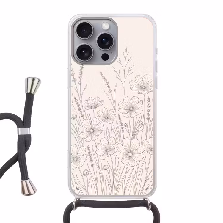 Telefoonhoesje met koord - Minimalistisch - Modern - Bloemen - Beige