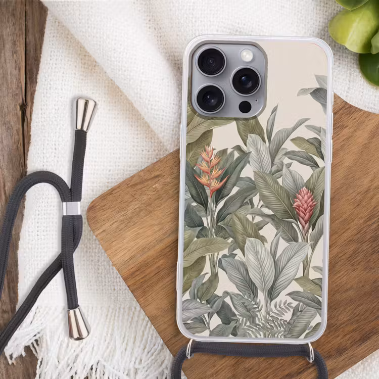 Telefoonhoesje met koord - Tropisch - Planten - Modern - Groen — 3