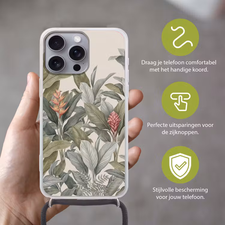 Telefoonhoesje met koord - Tropisch - Planten - Modern - Groen — 4