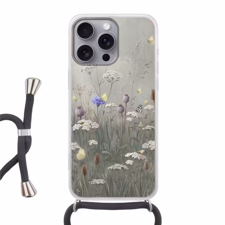 Telefoonhoesje met koord - Vlinders - Wildbloemen - Illustratie - Kleurrijk
