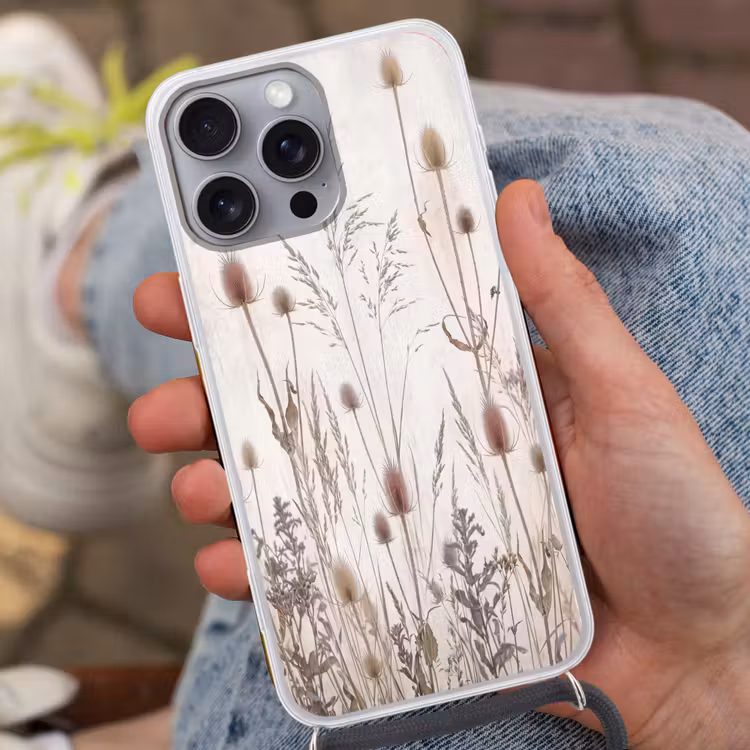 Telefoonhoesje met koord - Weidebloemen - Design - Sepia — 2