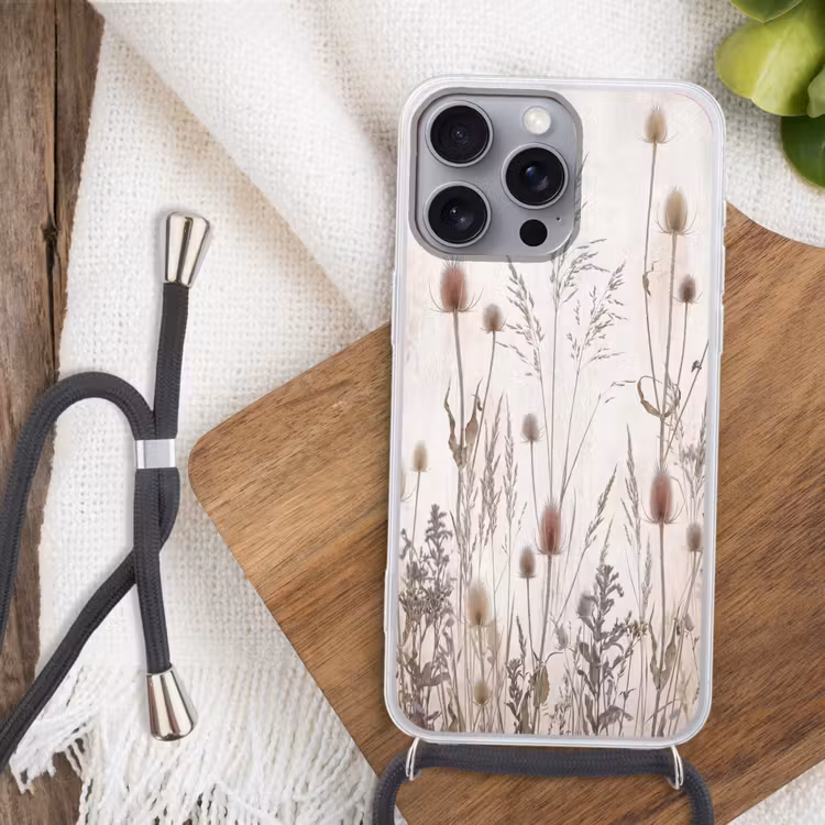 Telefoonhoesje met koord - Weidebloemen - Design - Sepia — 3