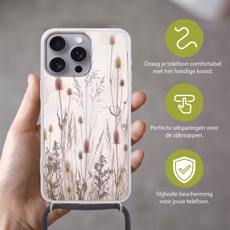 Telefoonhoesje met koord - Weidebloemen - Design - Sepia — 4