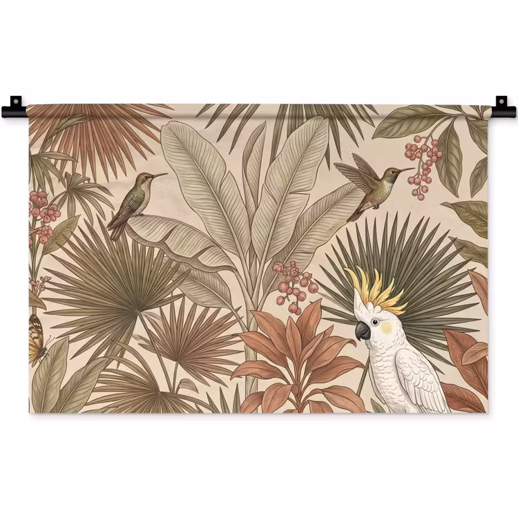 Wandkleed - Tropisch - Vogels - Beige