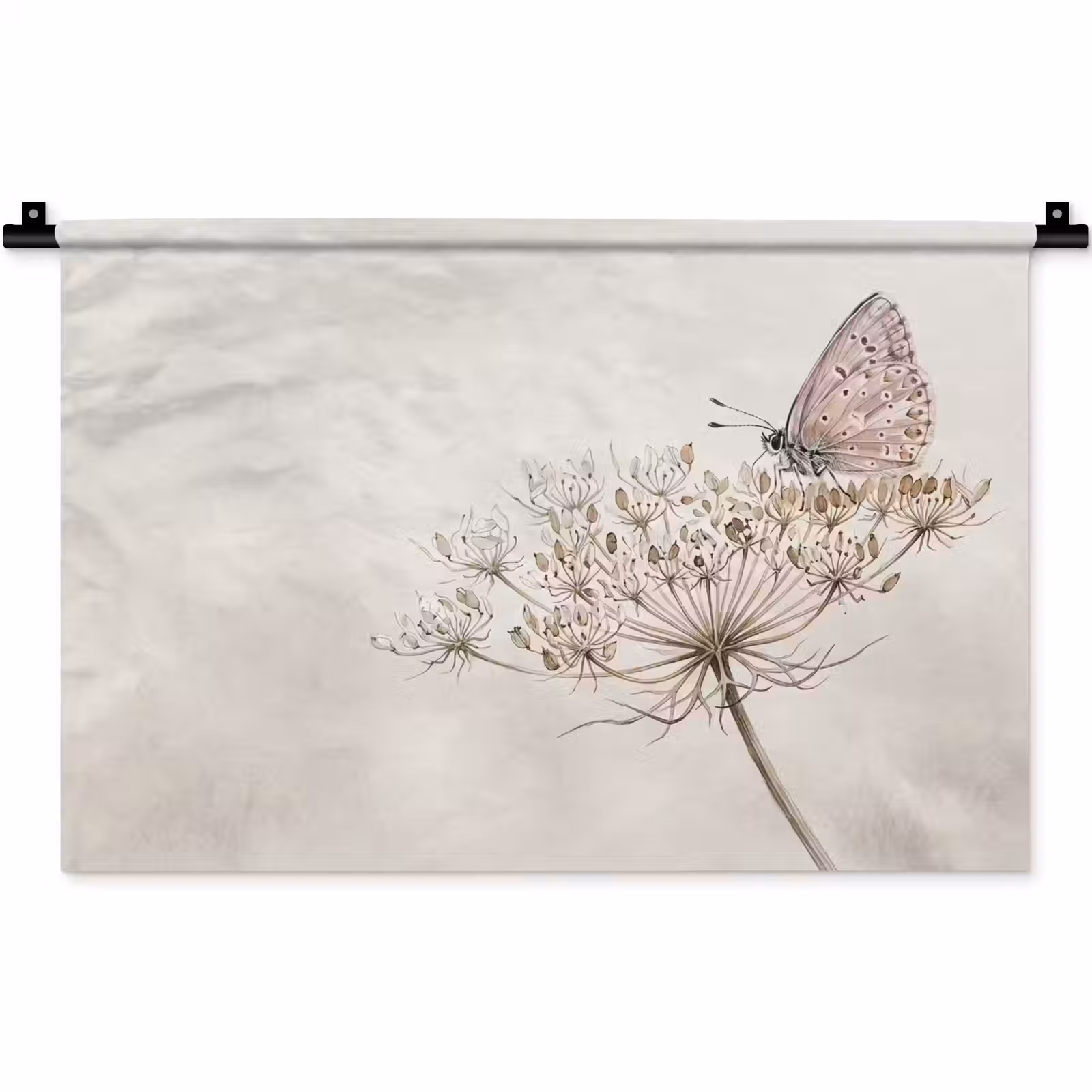 Wandkleed - Vlinder - Bloem -Natuur - Beige — 1