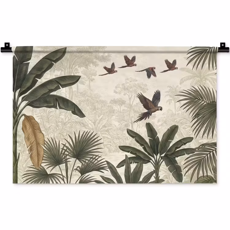 Wandkleed - Papagaaien - Jungle - Tropisch - Green