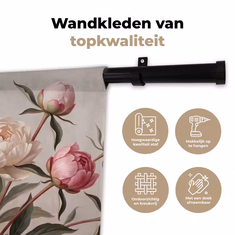 Wandkleed - Pioenrozen - Boeket - Roze — 3