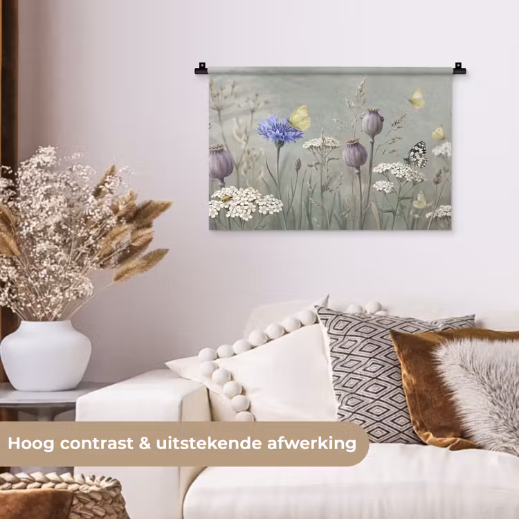 Wandkleed - Vlinders - Wildbloemen - Illustratie - Kleurrijk — 4
