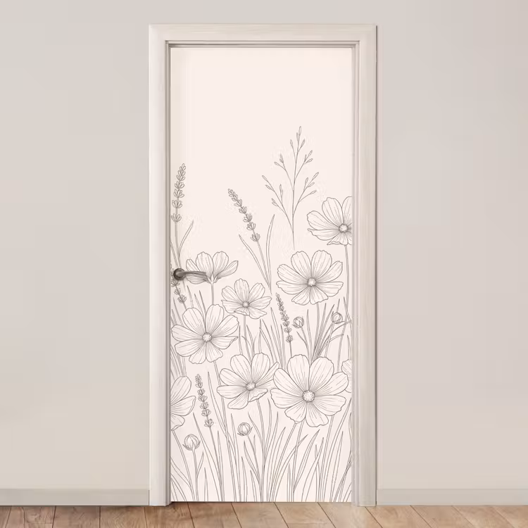 Deursticker - Minimalistisch - Modern - Bloemen - Beige